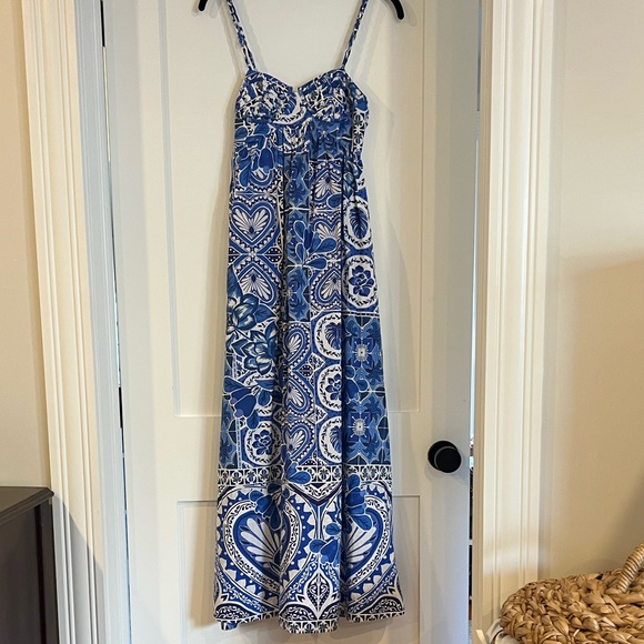 FARM Rio “Tile Dream” Blue and White Patterned Maxi Dress in XS - Picture 3 of 6